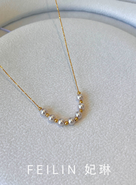 曼塔玫瑰色珍珠项链锁骨链女