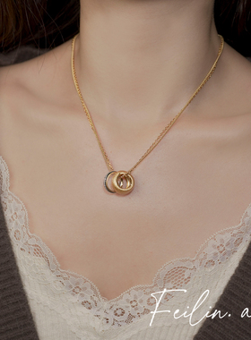 《环间絮语》金色圆环路路通吊坠项链通体S925银颈链项坠2025新款