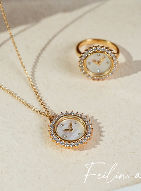 《时铭瞬恒》镶钻锆石钟表手表吊坠项链2025新款项坠女颈链高级感