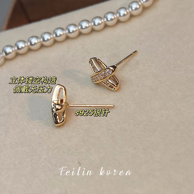 X带钻锆石耳钉2025年新款爆款耳环高级感耳饰女轻奢方圆脸适合的 - 图2