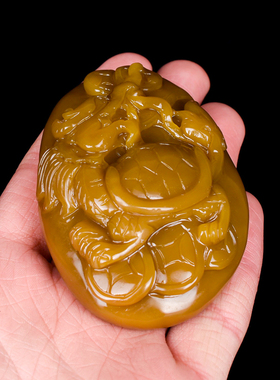 和田玉糖玉籽料龙龟手把件