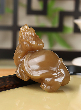新疆和田玉糖玉龙龟手把件
