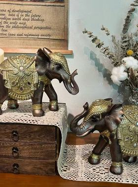 东南亚风复古大象摆件三件套 创意家居玄关装饰工艺品