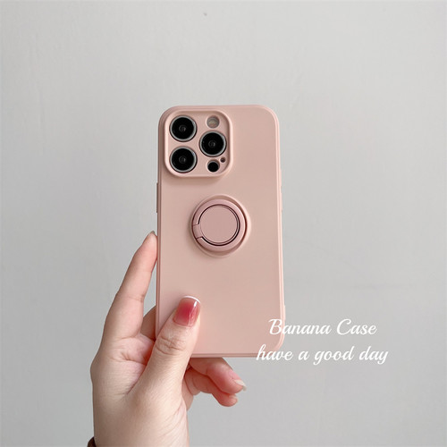 BananaCase小众ins简约砂粉指环扣适用14promax苹果15pro手机壳iPhone16磨砂纯色11/12pro防摔17pro/13保护套 - 图0