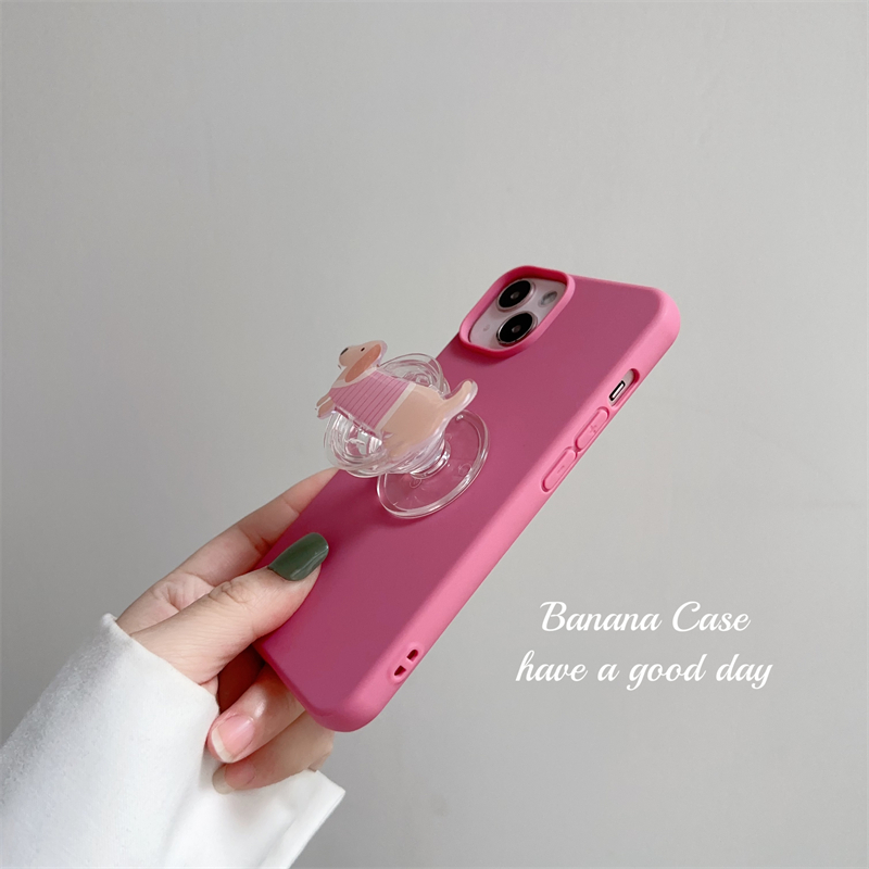 BananaCase韩国ins可爱粉色条纹腊肠狗狗支架适用iPhone15手机壳14promax苹果13豆沙粉11/12pro磨砂xsmax软壳 - 图0