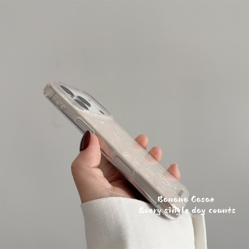BananaCase高级感ins米杏半透底梦幻细闪贝壳纹硬壳适用17promax手机壳iphone17苹果16pro新款15promax保护套 - 图2