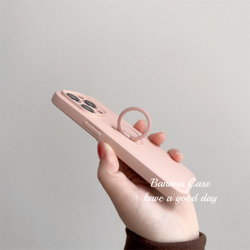 BananaCase小众ins简约砂粉指环扣适用14promax苹果15pro手机壳iPhone16磨砂纯色11/12pro防摔17pro/13保护套 - 图2