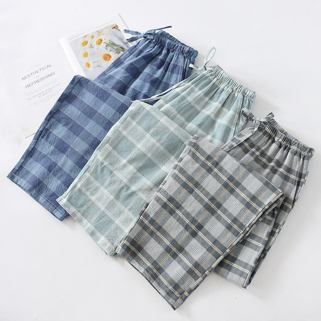 ຊັກຜ້າຝ້າຍຝ້າຍຂອງຜູ້ຊາຍ plaid trousers ວ່າງແລະບາງ
