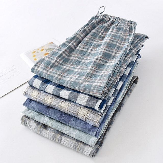 ຊັກຜ້າຝ້າຍຝ້າຍຂອງຜູ້ຊາຍ plaid trousers ວ່າງແລະບາງ