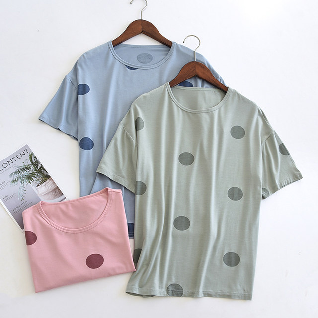 ເສື້ອຍືດ polka dot ຂອງແມ່ຍິງ modal ສົດໆ ທີ່ມີຜ້າແພທີ່ທັນສະໄໝ
