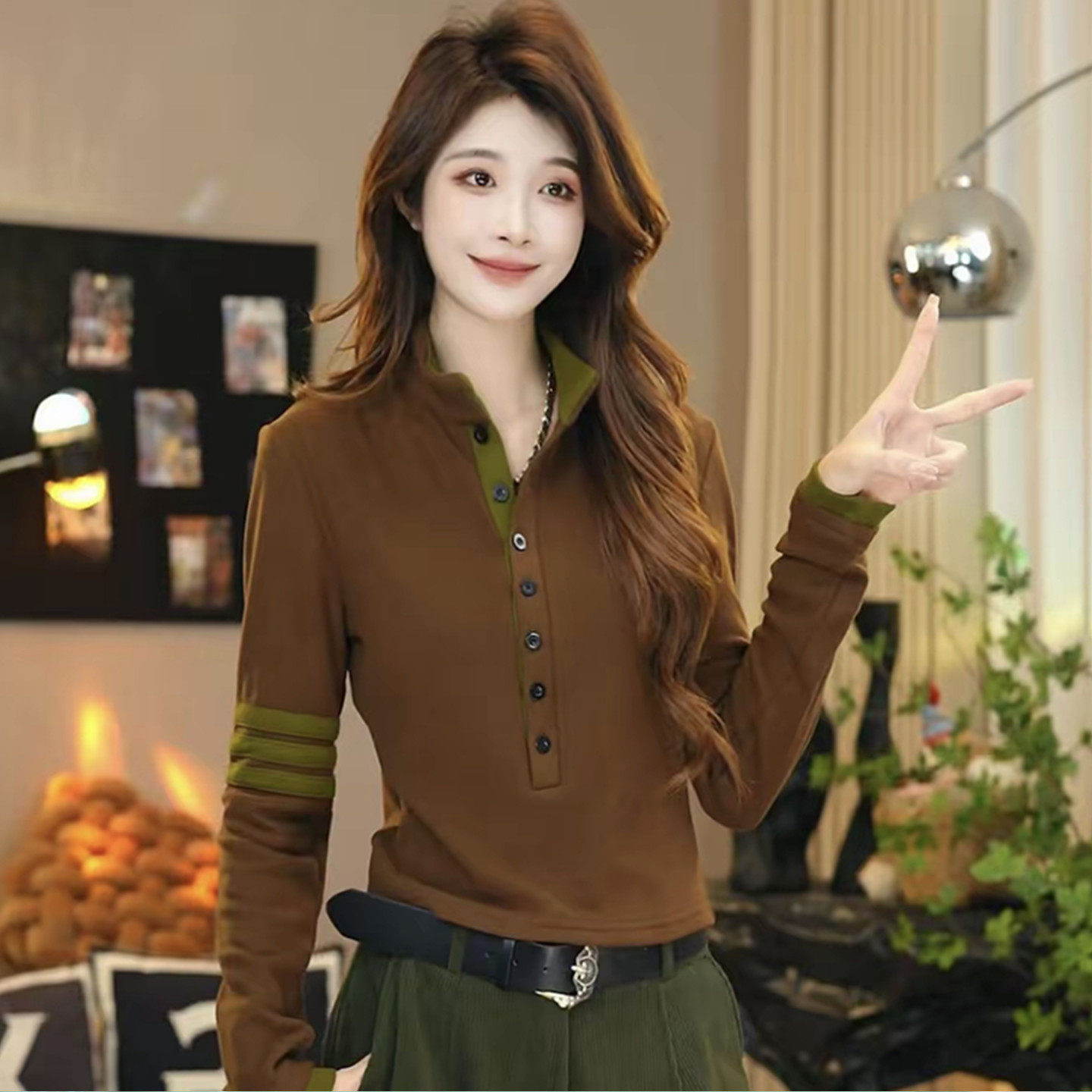 韩系时尚半高领撞色长袖T恤女冬修身显瘦双面绒加厚保暖打底上衣,淘宝优惠券,粉丝福利购,淘宝优惠卷