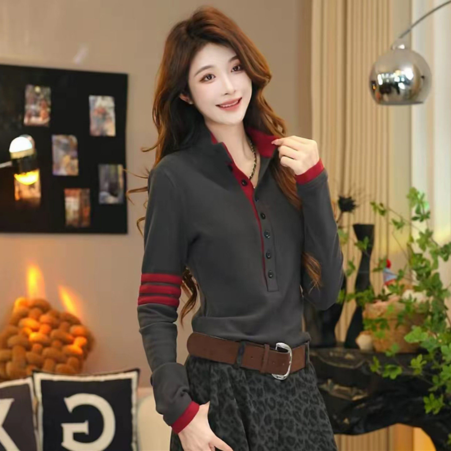 韩系时尚半高领撞色长袖T恤女冬修身显瘦双面绒加厚保暖打底上衣,淘宝优惠券,粉丝福利购,淘宝优惠卷