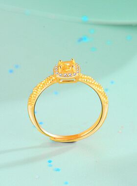 2026新款925银黄钻小方糖戒指女水晶钻藤曼指环高级感手饰小红书