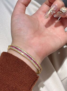 复古本命年红刚玉排钻手环重工高级感精致时尚轻奢红宝石手镯