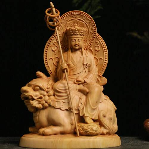 黄杨木雕佛像摆件四大菩萨实木工艺雕刻居家供奉文殊普贤地藏观音 - 图0