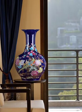 陶瓷器摆件花瓶客厅大号干花插花白色粉彩瓷瓶酒店柜台工艺品摆设