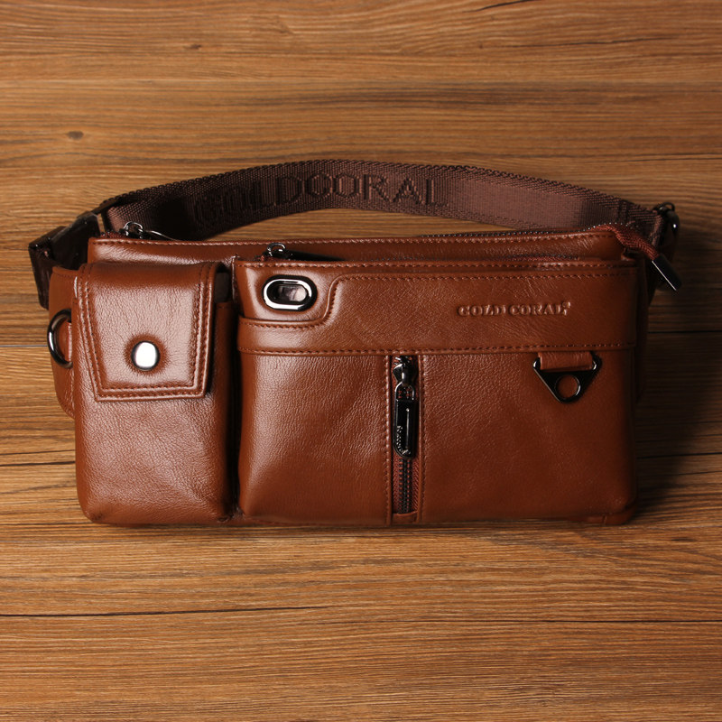新款头层牛皮休闲男士多功能腰包 天博服饰男士包袋