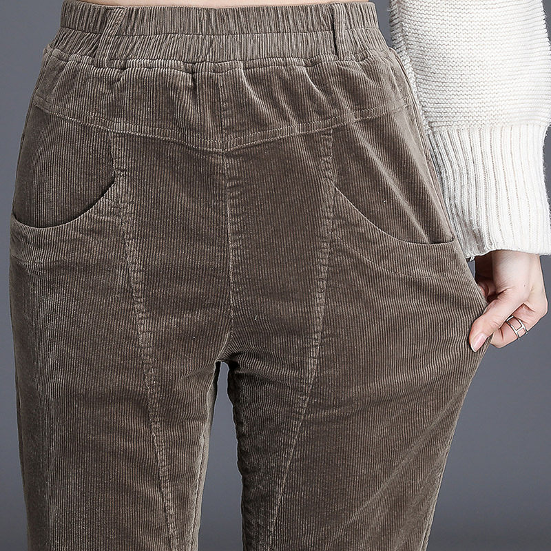 灯芯绒加绒加厚高腰裤子 有时候中老年女装