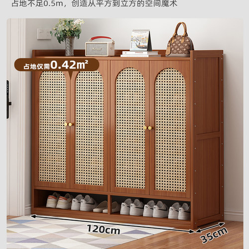 多层鞋架家用门口收纳柜塑藤编门板大码鞋子储物鞋柜简约现代防尘 - 图2