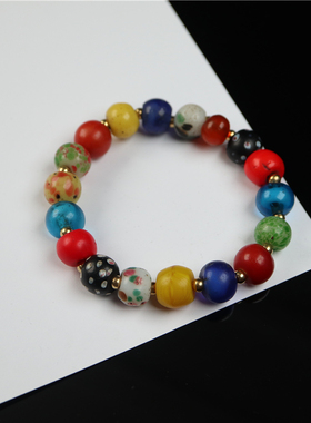 包老到代精品多宝手串清代古法点彩 合模 糖心 雪巴 套料搅胎琉璃