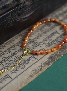 包老西藏传5mm千年红玉髓玛瑙珠单圈手链原创设计腕饰手围15cm