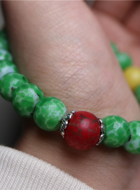 〓包老〓古法手工艺清代老琉璃手链点翠洒彩绿色琉璃珠子男女手串