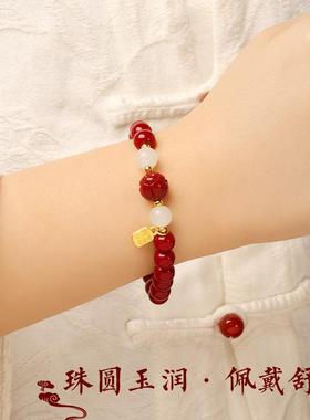 杭州灵隐上岸莲花朱砂手串转运珠蛇年手链本命年护身符