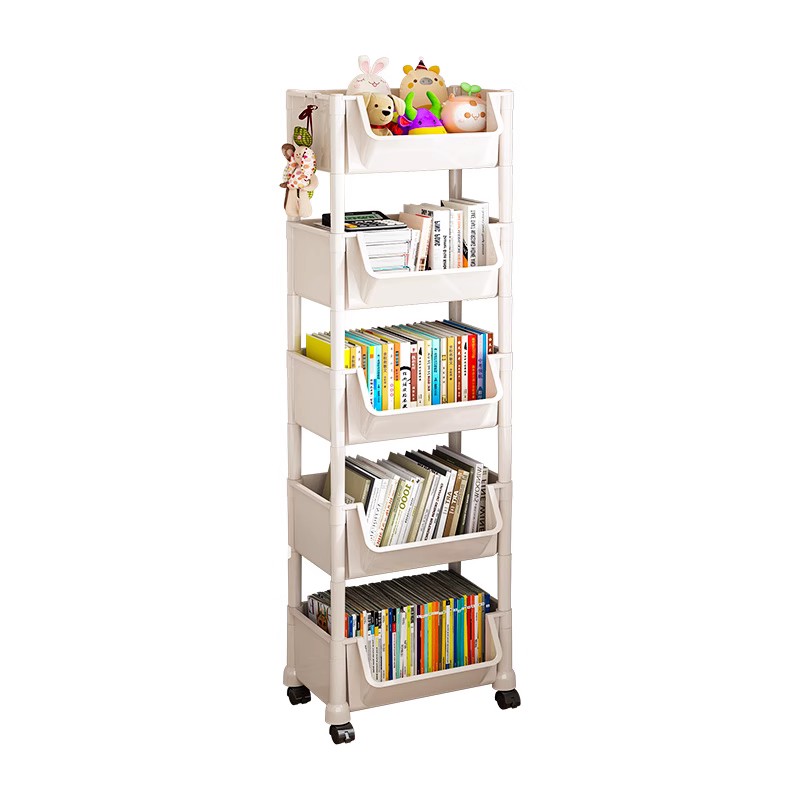 书架落地置物架家用多层儿童收纳书桌移动家用带轮子玩具简易书柜