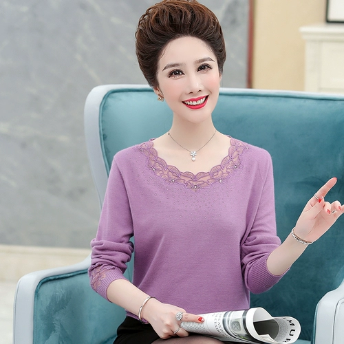 Демисезонный трикотажный кружевной кашемировый свитер для матери, для среднего возраста