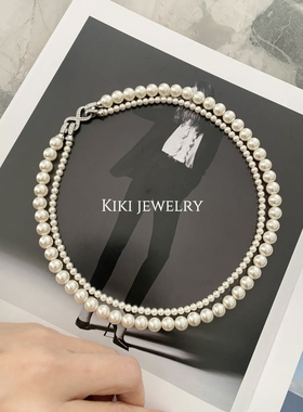 Kiki.双层珍珠项链可拆分扣经典奶白项链叠戴真多麻色锁骨链