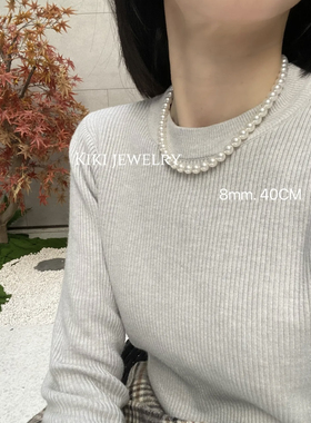 Kiki.进口施家奶白人造珍珠项链fever同款锁骨链正圆强光纯银扣