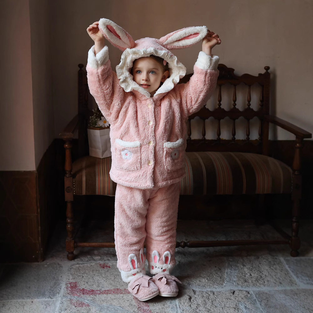 鱼飞云游冬季女童家居服保暖珊瑚绒羊羔绒卡通睡衣加绒可外穿套装,淘宝优惠券,粉丝福利购,淘宝优惠卷