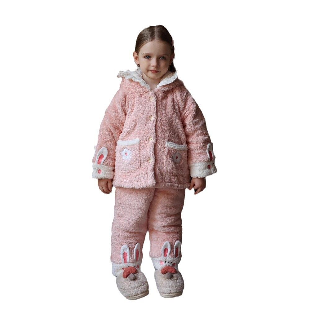 鱼飞云游冬季女童家居服保暖珊瑚绒羊羔绒卡通睡衣加绒可外穿套装,淘宝优惠券,粉丝福利购,淘宝优惠卷