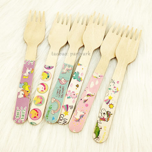 一次性可爱独角兽刀叉勺Unicon Wooden Fork Spoon Knife Cutlery - 图3