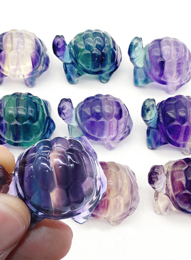 纯天然彩萤石抬头乌龟桌面摆件