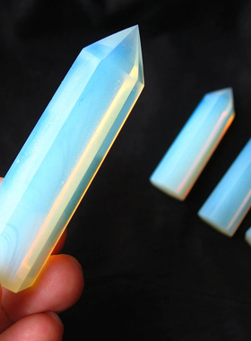 仿蛋白石水晶单尖六棱柱装饰品