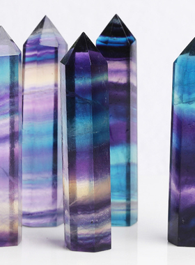 新款七彩萤石水晶柱手工抛光