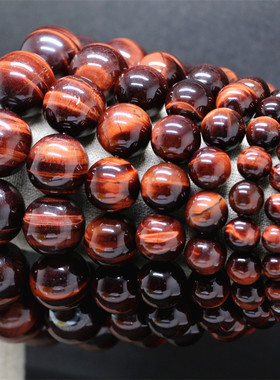 天然红虎眼石真品串珠酒红手链