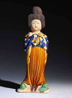 唐三彩仕女摆件电视柜博古架玄关陶瓷工艺品古典胖美女家居装饰品