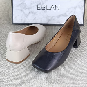 伊伴品牌撤柜处理真皮女鞋春季法式百搭中跟浅口复古羊皮乐福单鞋