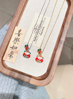 S925银珐琅财神爷精致银项链送礼盒礼袋纪念日圣诞礼物顺丰12