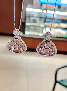 S925银紫水晶佛公项链不褪色七夕送礼盒礼袋顺丰包邮8