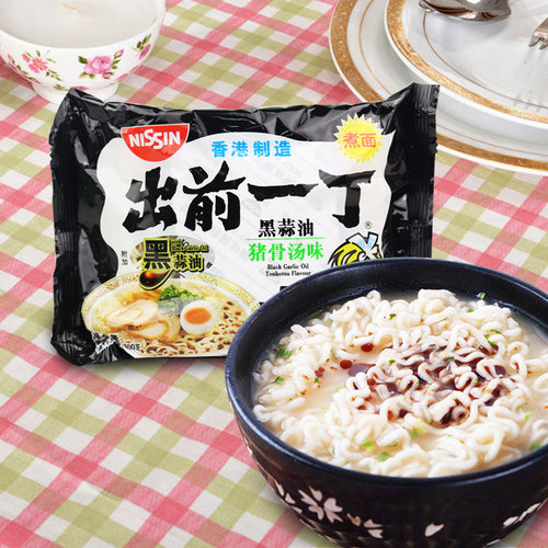 香港进口 日清出前一丁 黑蒜油猪骨汤味油炸方便面泡面100g*5包 - 图0