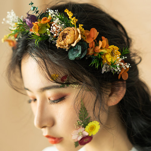 手工森女系干花花环新娘头饰永生花发饰度假旅拍配饰影楼拍照道具 - 图1