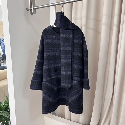 2025冬新款格子毛呢大衣女装气质韩系中长款围巾加厚毛呢外套9878 - 图0