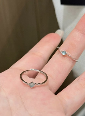 s925纯银天然危料蓝水翡翠戒指小众轻奢高级开口指环高级感简约