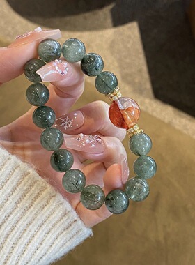 原创设计天然绿发晶招财转运手串胶花白水晶貔貅手链小众喜木火女