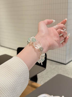 天然水晶手串绿萤石水晶手串招财招桃花转运手链礼物她屿