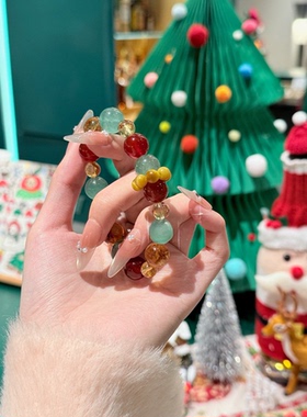 圣诞限定多宝水晶手链红绿撞色晶石拼接珠手串氛围感节日配饰