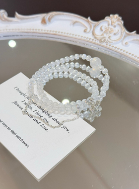 天然白月光与蝴蝶月光石天然白水晶手链女款单圈时尚百搭饰品她屿